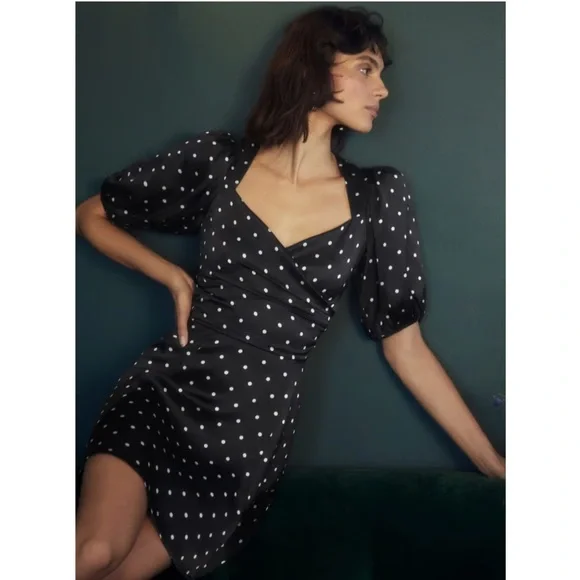 Reformation 2 Lane Silk Polka Dot Wrap Style Mini Dress - Picture 4 of 13
